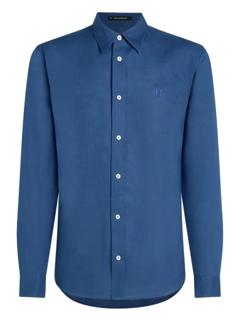 Karl Lagerfeld monogram-embroidered linen shirt Blue A2M160031WN