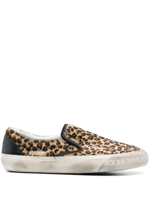 Golden Goose VCE Penstar trainers in leopard-print pony skin with black leather heels tab Neutrals GMF00306F006948