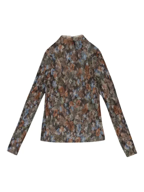 Callipygian floral pleated turtleneck "Multi (Rainbow)" top Black 95CPN1116