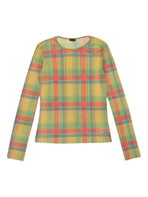 Callipygian plaid long-sleeve mesh "Multi (Rainbow)" top Green 95CPN1126