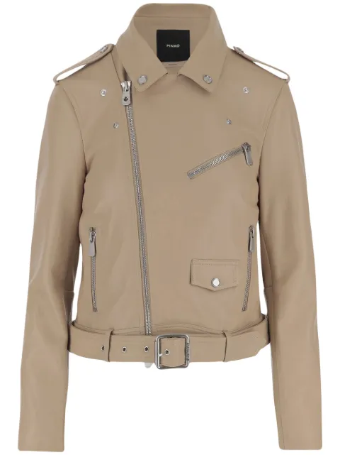 PINKO leather biker jacket Neutrals 103897A21L