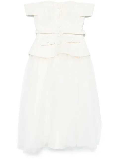 Self-Portrait bouclé tulle midi dress Neutrals SS25250MC