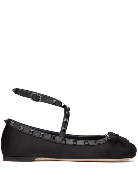 Valentino Garavani Rockstud satin ballet flats Black WS0HB6EQL