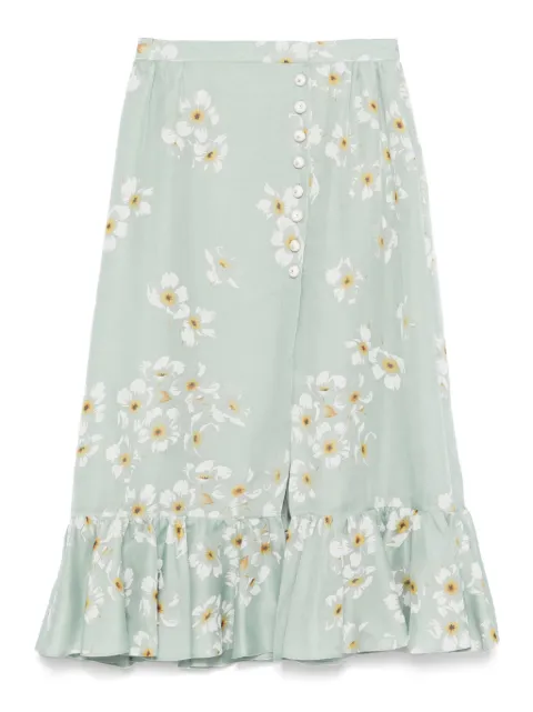 Valentino Garavani Organza Skirt with Papier Floral Ginestre Print Green BRACS5952
