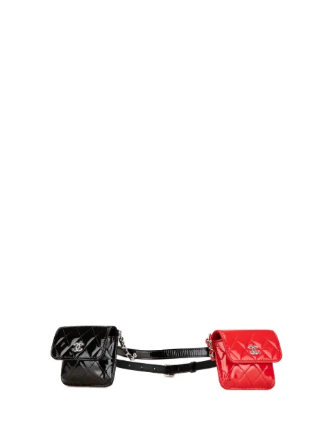 CHANEL Pre-Owned 2019 Mini Patent in Love Double Flap belt bag Black 7ZXUYB84DF143BCD