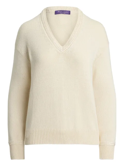 Ralph Lauren Collection V-neck knitted jumper White 290970622002