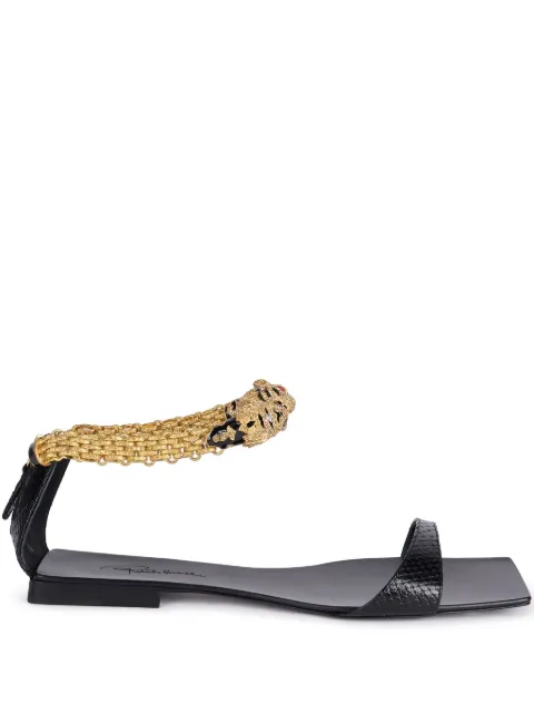 Roberto Cavalli Jewel Tigers flat sandals Black UKS050PZ579