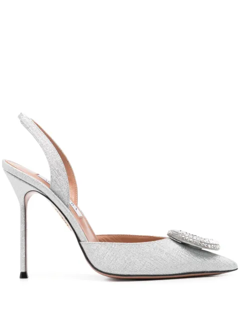 Aquazzura 105mm Crystal Hoop Sling pumps Silver CYPHIGL0GTSCCC