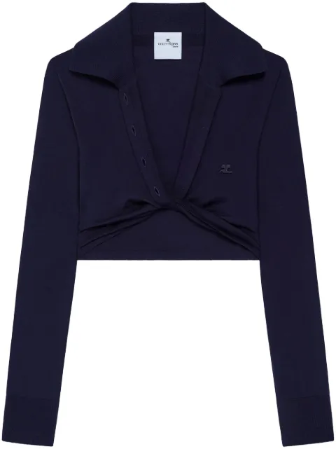 Courrèges twist-detail cropped polo jumper Black 225MPU224FI0071