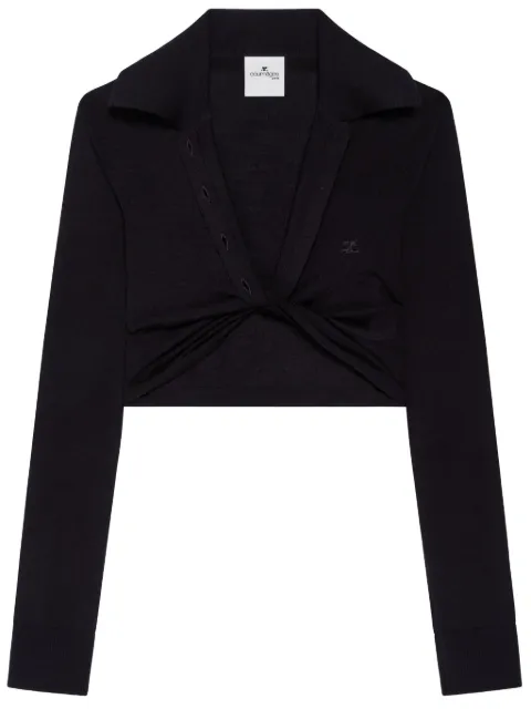 Courrèges twist-detail cropped polo jumper Black 225MPU224FI0071
