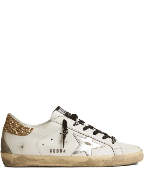 Golden Goose white leather Super-Star trainers with glittery heels tab White GWF00102F001460