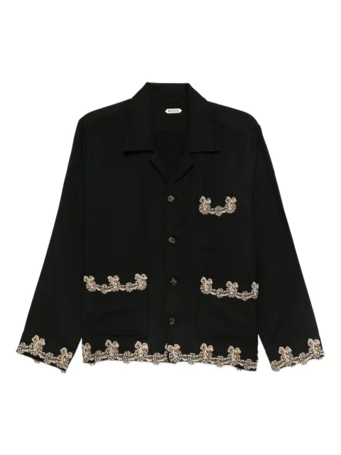 BODE embroidered-pocket wool overshirt Black MRF25SH031