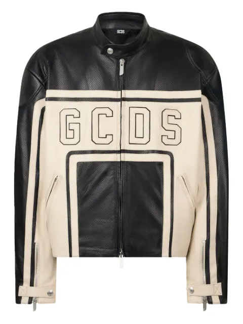 GCDS perforated leather jacket Black B1CM0602LB8
