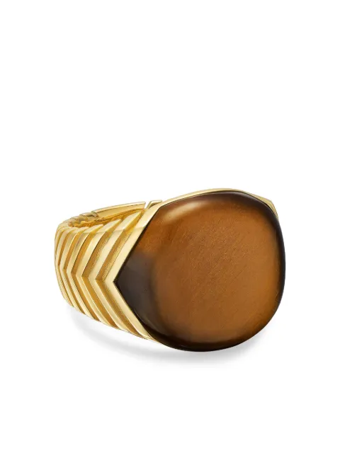 David Yurman 18kt yellow gold chevron tiger-eye signet ring Gold R35177M88BTE