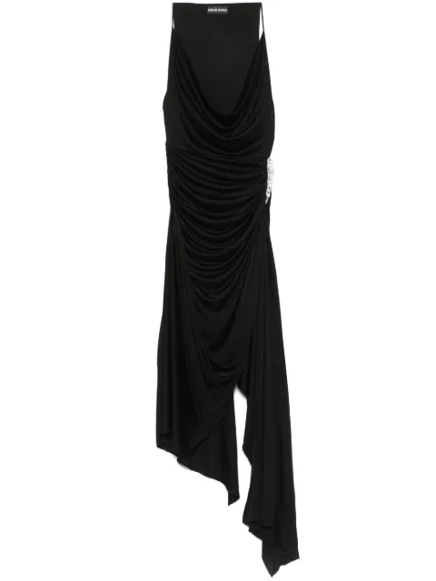 David Koma crystal-claw detailed asymmetric midi dress Black RE25DK13D