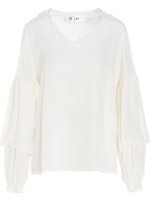 DI.LA3 PARI' puff-sleeve silk blouse White C02AVORIO
