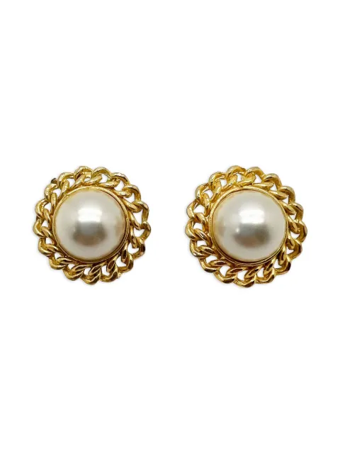 Jennifer Gibson Jewellery 1990s pre-owned faux-pearl chain-link earrings Gold JGJPEARLERG
