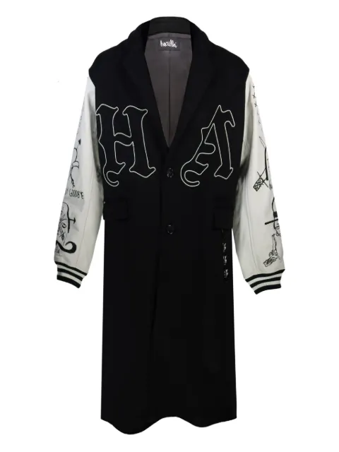 Haculla embroidered baseball-sleeve overcoat Black HA08BEX01