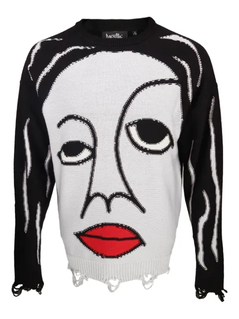 Haculla face-print frayed jumper Black HA08BESK02