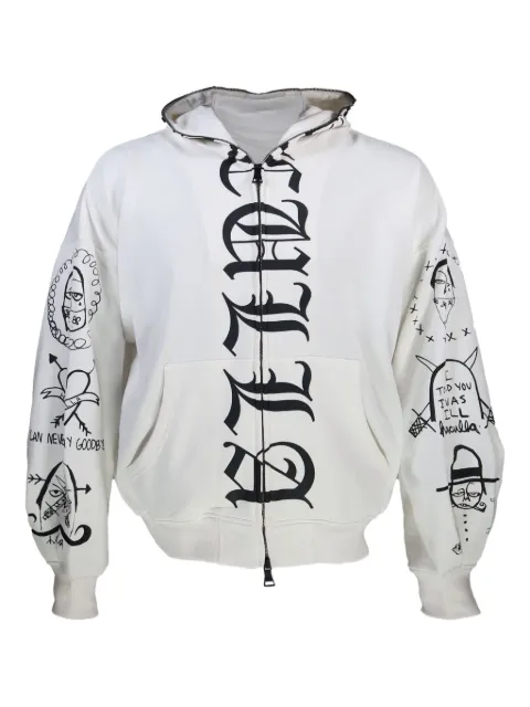 Haculla gothic-print zip-up hoodie White HA08BEKH04
