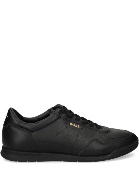 BOSS faux-leather trainers with gold-tone branding Black 50536525
