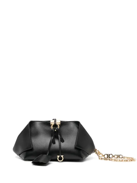 Ferragamo Gancini chain folded clutch Black 784054