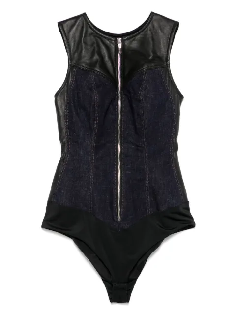 MITILIANE COUTURE leather-insert denim bodysuit Blue 5942664548915