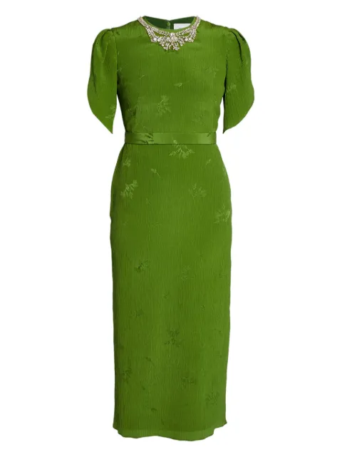 ERDEM puff-sleeve midi dress Green SS25D901GJQFSK