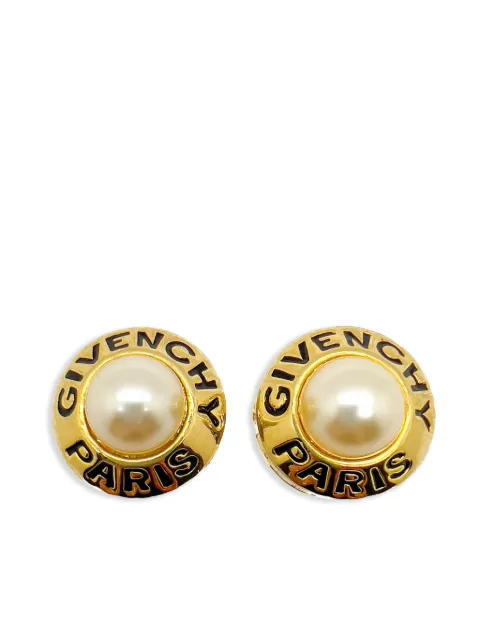 Givenchy Pre-Owned 1980s logo-engraved clip-on earrings Gold GIVLOGOERG