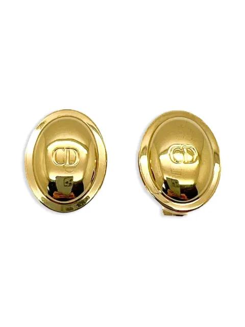 Christian Dior Pre-Owned 1990s CD-logo oval clip-on earrings Gold DIOROVALERG