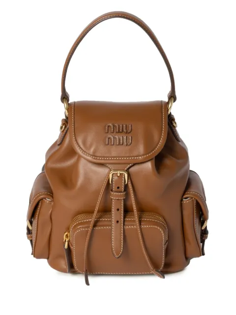 Miu Miu logo-lettering buckle-fastening backpack Brown 5BZ043VOOO2CRW