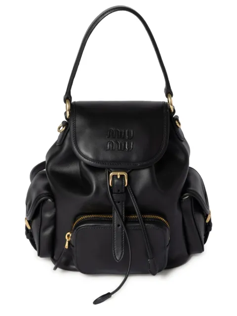 Miu Miu logo-embossed calf leather backpack Black 5BZ0432CRW