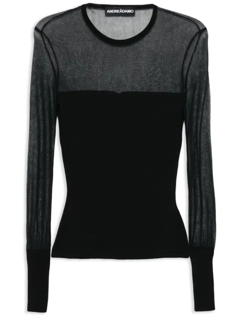 ANDREĀDAMO knitted sheer-detail top Black PS25425100