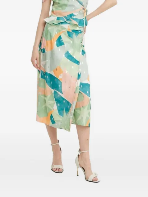 NEVER FULLY DRESSED abstract-print asymmetric skirt Green NFDSK426