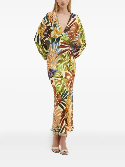 NEVER FULLY DRESSED leaf-print V-neck dress Green NFDDR1519