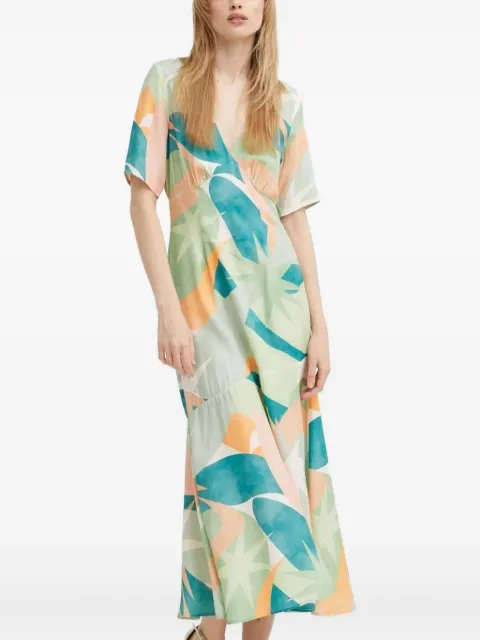 NEVER FULLY DRESSED abstract-print V-neck midi dress Green NFDDR1266