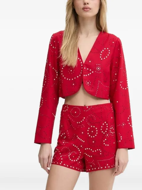 NEVER FULLY DRESSED embellished V-neck cropped jacket Red NFDTO1639