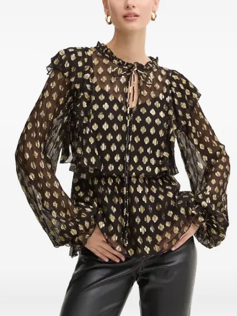 NEVER FULLY DRESSED geometric-print ruffled blouse Black NFDTO1459