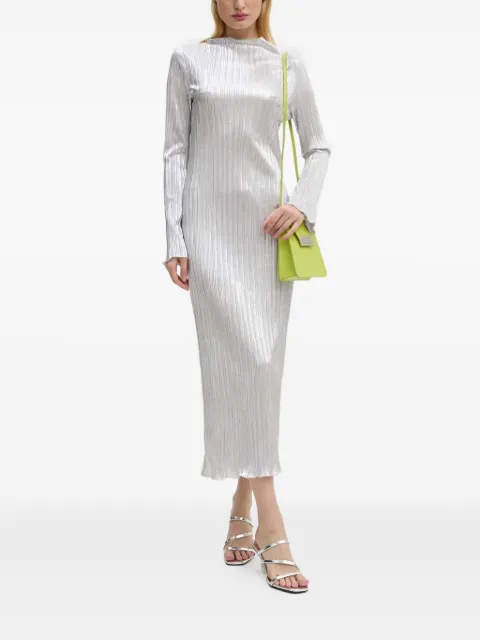NEVER FULLY DRESSED plissé-effect long-sleeve dress Silver NFDDR1588