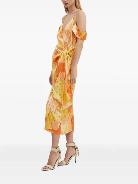 NEVER FULLY DRESSED cold-shoulder printed midi dress Orange NFDDR1534