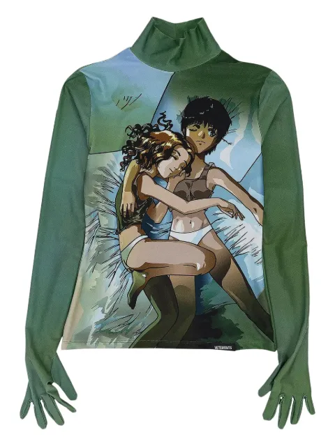 VETEMENTS anime-print high-neck T-shirt Green WE64TO400Z