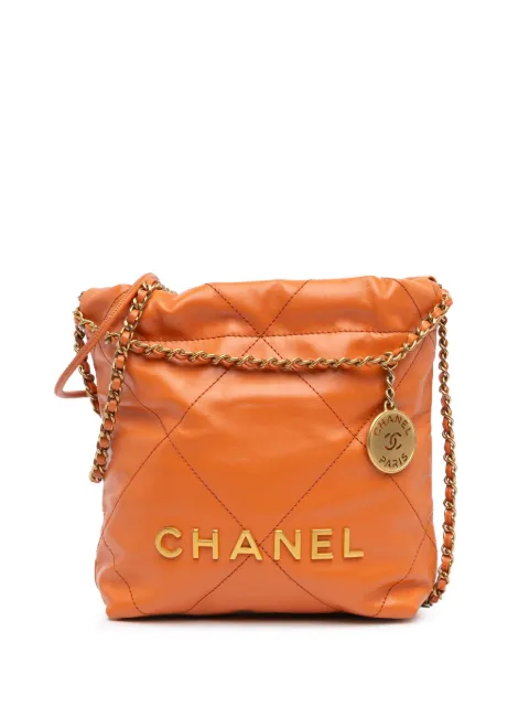 CHANEL Pre-Owned 2021-2024 Mini Shiny Calfskin 22 Handbag satchel Orange S9FD7USX72K6YPIS