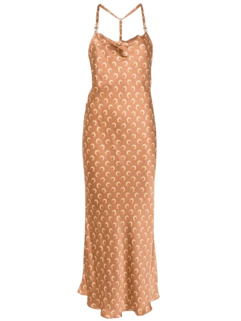 Marine Serre Moon Satin maxi dress Brown WDR302BCWOV0060