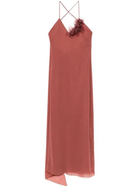 Blumarine floral-appliqué georgette maxi dress Brown 4A303A