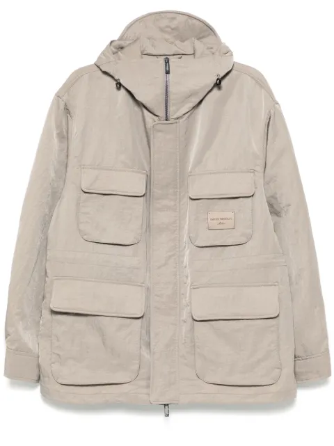 Emporio Armani logo-patch military jacket Brown EM001160AF131551