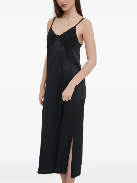 Sisley crochet-detail midi slip dress Black 4UOSLV05T