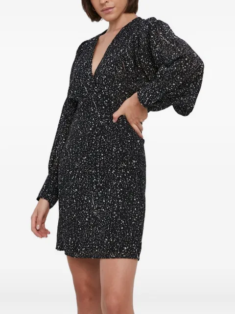 Sisley puff-sleeve speckle-print dress Black 48QD5VI07