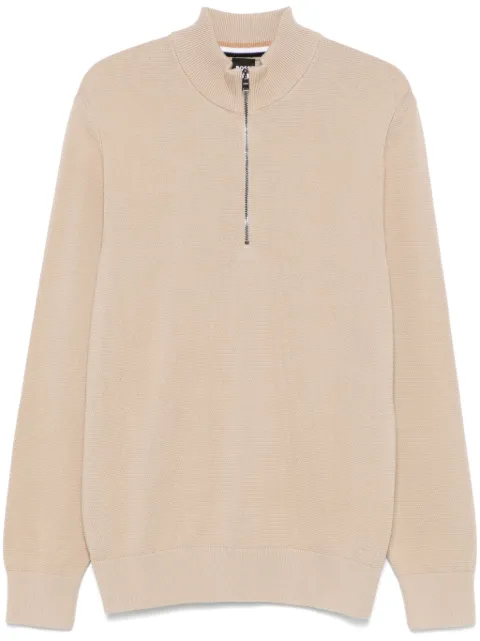 BOSS zipped cotton sweater Neutrals 50505997