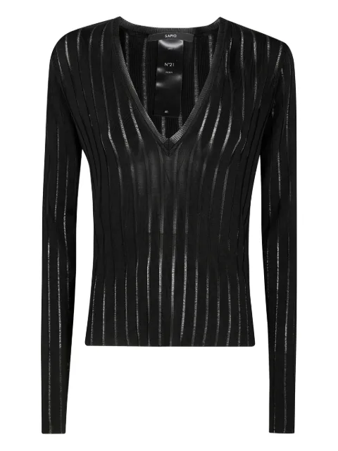 SAPIO ribbed V-neck sweater Black N21VISCREPE