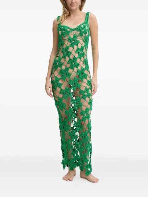 PARAMIDONNA flower-crochet midi beach dress Green CR25MG
